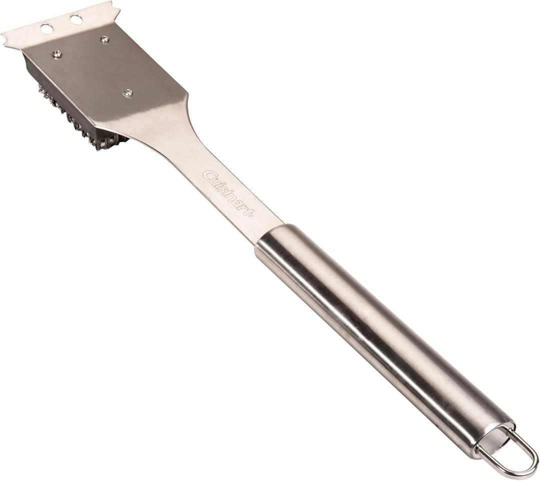 Cuisinart Stainless Steel 16.5" Long Handle Grill Cleaner Brush and Scraper for BBQ, Griddle, Grills, Cookout Tool, Grill Brush for Outdoor Grills BBQ Accessories