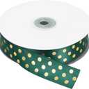 MECCANIXITY Polka Dots Grosgrain Ribbon 50 Yards 1 Inch Dark Green with Gold Dots Polka Dots Ribbon Bow Decoration for Crafts Gift Wrapping Wedding DIY Handmade
