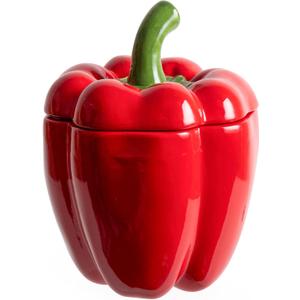 Bell Pepper Food Storage Jar, Red Ceramic Cookie Jar with Lid, Unique Decorative Candy Container Jar, Kitchen Canister Decorations for Home Kitchen Special Housewarming Gift