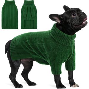 Queenmore Dog Sweaters for Medium Dogs Girls Boys, Soft Dog Sweater Christmas, Turtleneck Pullover Pet Sweaters Knitwear Outfit for Holiday, Knitted Soft Thick Warm Sweater for Bulldog, Dachshund (Green,M)