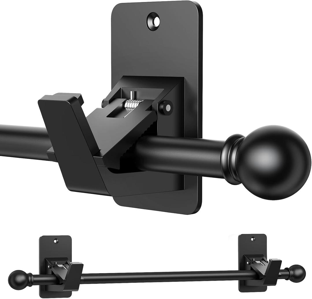 EKOTTOK Heavy Duty Curtain Rods No Drilling for Windows 30 to 60 Inches,5/8 Inch Diameter No Drill Small Curtain Rod Set with Adhesive Brackets, Black