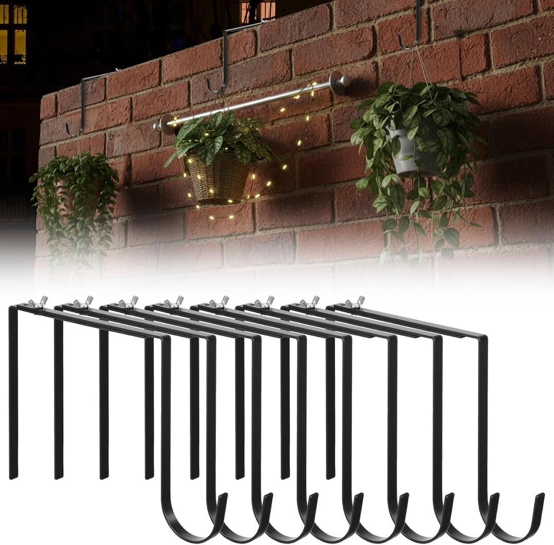 8 Pcs No Drill String Light Hooks, Adjustable Metal Hangers for 6-11 Inch Concrete Cinder Block Walls and Fences, Outdoor Cable Cord Holders