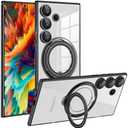 Fofvccv Magnetic Stand Clear Case for Samsung Galaxy S25+ Plus/Galaxy S24 Plus, Military Shockproof Slim Cover with 360° Spin Ring Holder Invisible Kickstand for Galaxy S25 Plus/S24 Plus LD Black