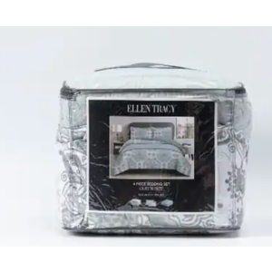 ELLEN TRACY 4 Piece Bedding Set Queen size. 1 Comforter 90×90 inch, 2 Comforter Shams 20×26 inch, 1 Quilt, 90×90 inch