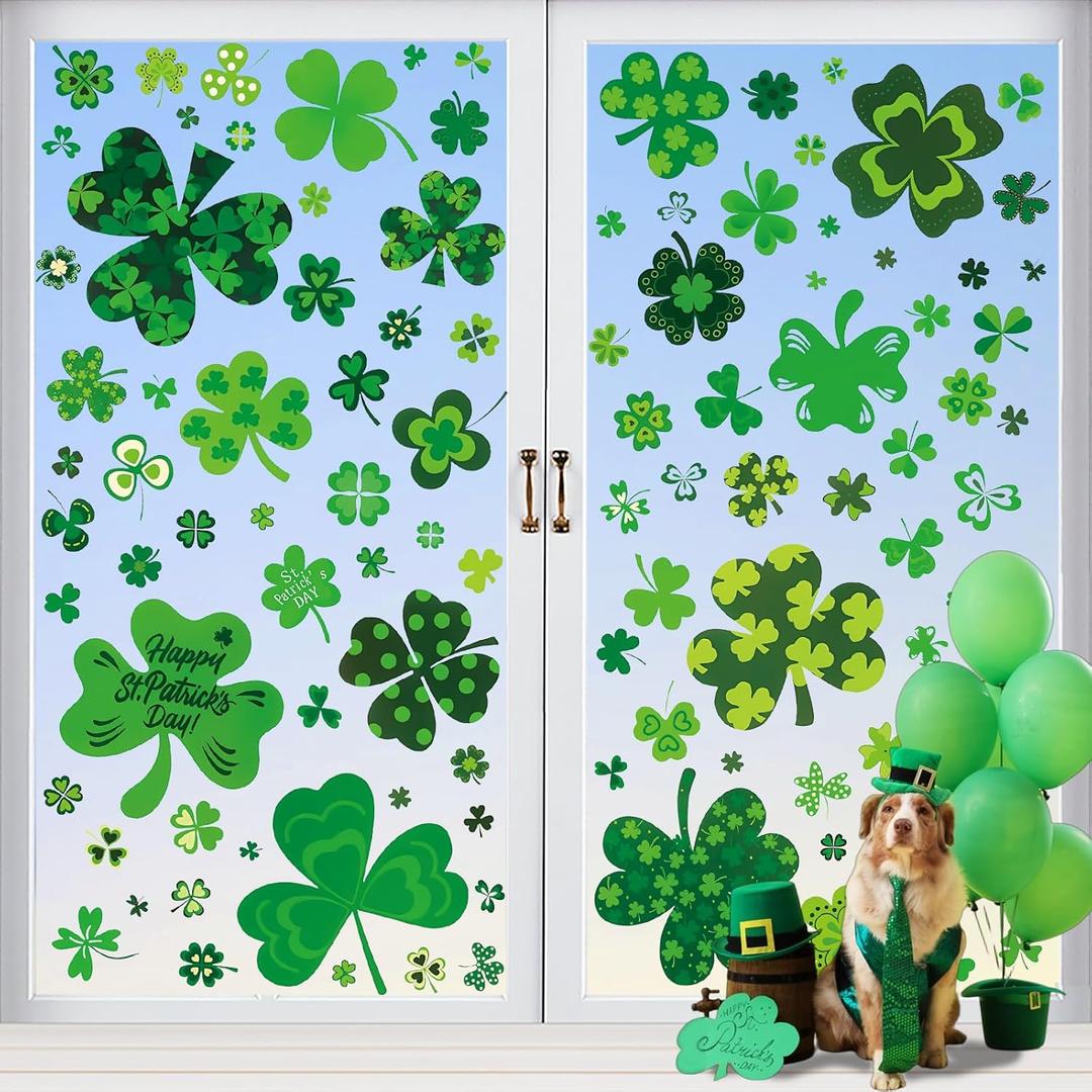 St Patricks Day Window Clings - 9 Sheets 117 Pcs Shamrock Window Stickers Decals Saint Patrick's Day Decorations for Office Home School St Patricks Party Decor Supplies