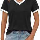 AUTOMET Womens Short Sleeve T-Shirts Summer Tops Casual Soft Tunic V Neck Basic Workout Clothes Spring Fashion Outfits 2026 (Small, Black)