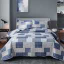 Bedspread Set King Size Plaid Quilt Bedding King Grey Blue Patchwork Modern Lightweight Quilt Bedspread Home Reversible Coverlet-Soft Polyester 3 Piece Quilt Set Collection