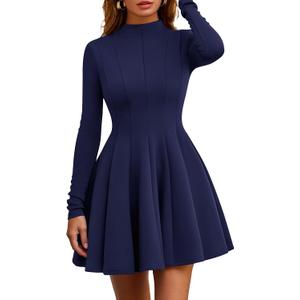 PRETTYGARDEN Fall Dresses for Women Elegant Classy 2026 Casual Long Sleeve Swing A Line Ruffle Short Homecoming Party Dress (Medium)