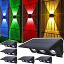 Solar Fence Lights 6-Pack, IP67 Waterproof Solar Wall Lights | Up/Down with 6 Bulbs | Dusk to Dawn 12+ Hours Auto On/Off for Outdoor/Patio/Deck/Step/Backyard/House/Stair/Railings ( White / RGB )