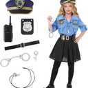 Lumiparty Police Officer Costume for Kid,Girls Police Costume,Halloween Cop Costume Outfit Set for Roleplay Dress Up (Large, Blue)