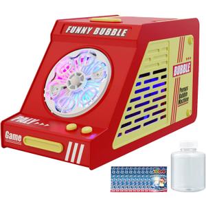 PANACARE Automatic Bubble Machine Portable Bubble Blower with LED Lights /240ml Bubble Solution/10000+ Bubbles Per Minute/12Holes Bubble for Outdoor/Indoor Wedding Party Birthday Gifts (Red 889-23)
