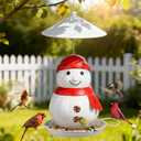 Bird Feeder for Outdoor Hanging, Heavy Duty Metal Wild Bird Feeder with Squirrel Proof Baffle for Outside Hanging, Large Capacity Birdfeeder Garden Yard Decoration, Cute Snowman Shaped