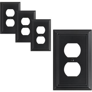 4-Pack Duplex Outlet Cover Plate, Decorative Matte Black Switch Plates and Outlet Covers, Natural Bamboo Fiber Wall Plates for Electrical Outlets, 1 Gang Receptacle Cover, Corrosion Resistant