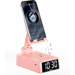 Gifts for Women Girls, Phone Stand with Bluetooth Speaker 360 Rotable Angle Adjustable Cell Phone Holder for Desk with HD Subwoofer Sound Fits All Phones,Tablets (Pink)