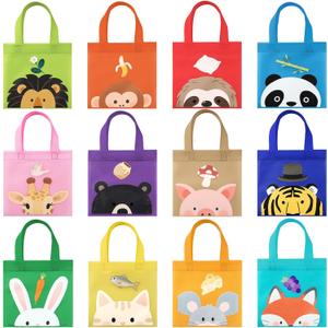 Golray 12PCS Non-Woven Safari Goodie Bags, Jungle Party Favor Totes with Handles & Double-Sided Animal Prints for Kids Birthday, Baby Shower & Daily Use, Gift Bags for Party Decorations Supplies