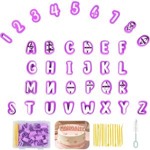 Fondant Letter Cutters, 40 Pcs Letter Cookie Cutters, Alphabet Cookie Cutters, Number Cookie Cutters, Stamp Tool Set Letter Cookie Cutters Tools for Sugarcraft, Gumpaste, Birthday Party(Large)