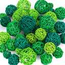 FUTUREPLUSX 42PCS Wicker Rattan Balls, Green Decorative Balls Orbs Vase Fillers Bowl Fillers for Spring St. Patrick's Day Home Decor DIY Crafts