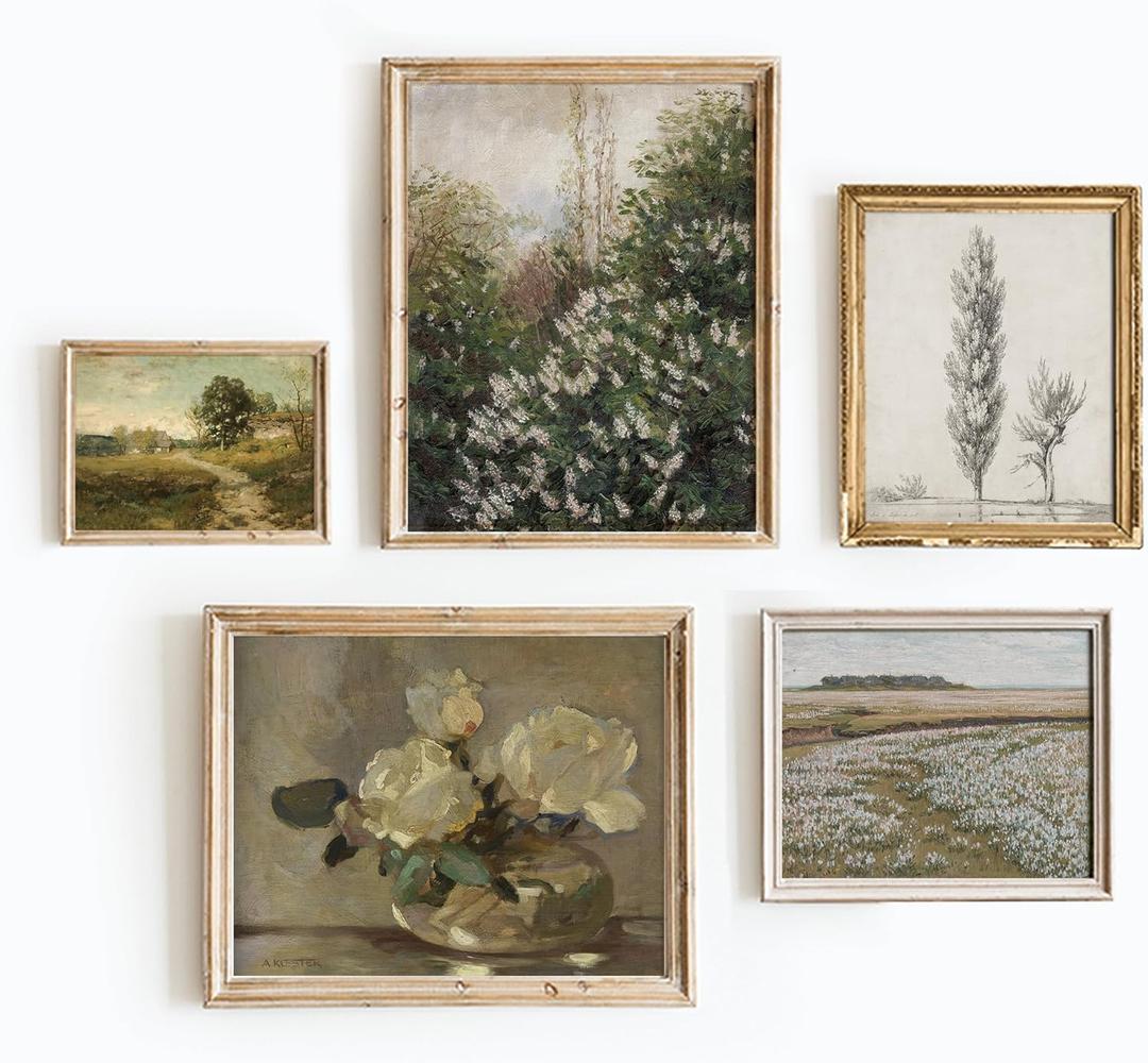 Farmhouse Art Prints - Country Wall Art For Bedroom, French Country Artwork, Floral Art Prints, Vintage French Wall Art For Room Deco, Country Cottage Wall Art French Farmhouse Decor Set 5(UNFRAMED)