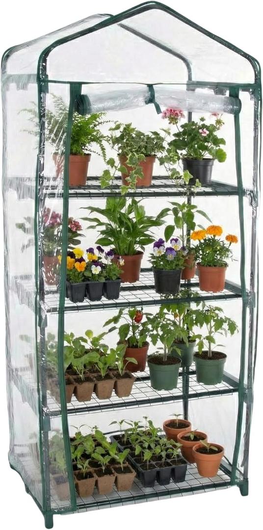 4 Tier Mini Greenhouse - Portable Greenhouse with Rust-Resistant Frame and PVC Cover for Indoor/Outdoor - 27.5x19x63-Inch Green House by Pure Garden