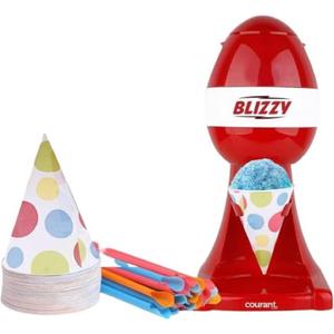Courant Snow Cone shaved ice machine, Countertop Slushie Machine, Perfect for Desserts,Birthday Parties, with cones  Red