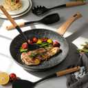 Large Silicone Cooking Utensils Set, 10Pcs Nonstick Kitchen Utensil Set with Wooden Handle, Heat Resistant Silicone Utensils for Cooking, BPA Free Spatula Set with Turners Spoon Ladle Skimmer(Black)