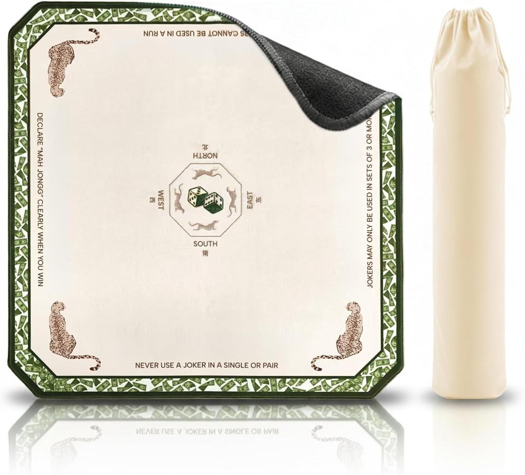 Mahjong Mat - 31x31 Portable Mahjong Table Mat with Carrying Bag, Non-Slip and Noise Reduction Mahjong Mat for Table, Durable Washable Game Mat for Mahjong, Poker, and Board Games (Green)