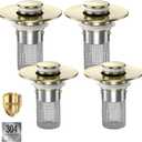 Bathroom Sink Drain Strainer,(4PCS) Pop-up Sink Drain Strainer with Removable Stainless Steel Strainer Basket Hair Catcher, Bathroom Sink Strainer for Bathroom Sink Stopper Replacement