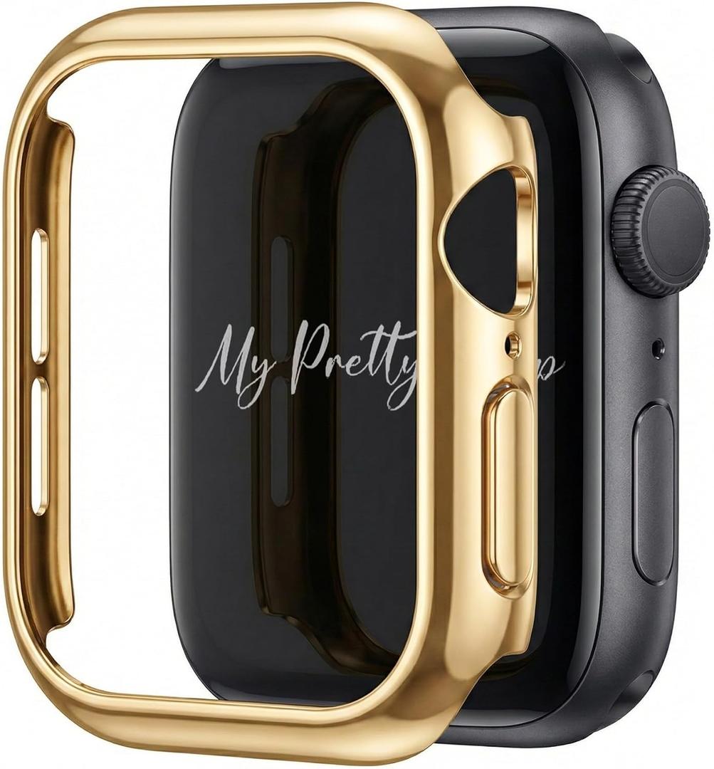 My Pretty Strap Glossy XOXO Apple Watch Bumper Case - Touch-Friendly Open Face Design- No Screen Fogging- Compatible with Series 1-11, SE & Ultra 38/40/41/42/44/45/46/49mm (Gold)