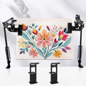 2Pcs Black Adjustable Embroidery Hoops Stand for Hand Work,3-in-1 Hoop/Tablet/Phone Holder Desk Stand,Cross Stitch Frame with 360 Rotation,Needlework Frame Holder