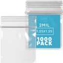 1000 Count - 1.25" x 1.25" Small Zip Bags, Mini Reclosable Zipper Baggies, 2 Mil, Clear Plastic Resealable Storage Bags with Zip Top Lock for Packaging Jewelry, Diamonds, Pills, Beads, Seeds - GPI, Clear 