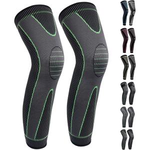 Full Leg Sleeves Long Compression Leg Sleeve Knee Sleeves Protect Leg, for Man Women Basketball, Arthritis Cycling Sport (Medium (1 Pair), 01_Green)