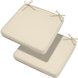 Magpie Fabrics Indoor Outdoor Waterproof Square Chair Cushion, 18" x 18" x 2.5", 2 Pack, Water Resistant Seat Cushions, for Patio Garden Office, Olefin Beige