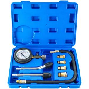8PCS Compression Tester Kit | Petrol Gas Engine 0-300 PSI, Automotive Engine Testing Tool with Adapters, Cylinder Pressure Gauge for Car, Truck, Motorcycle, Blue Case