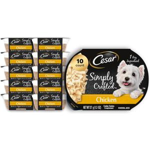 Cesar Simply Crafted Adult Wet Dog Food Toppers for Dry Food, Chicken, 1.3 oz Tubs, 10 Count (EXP 12/13/27)