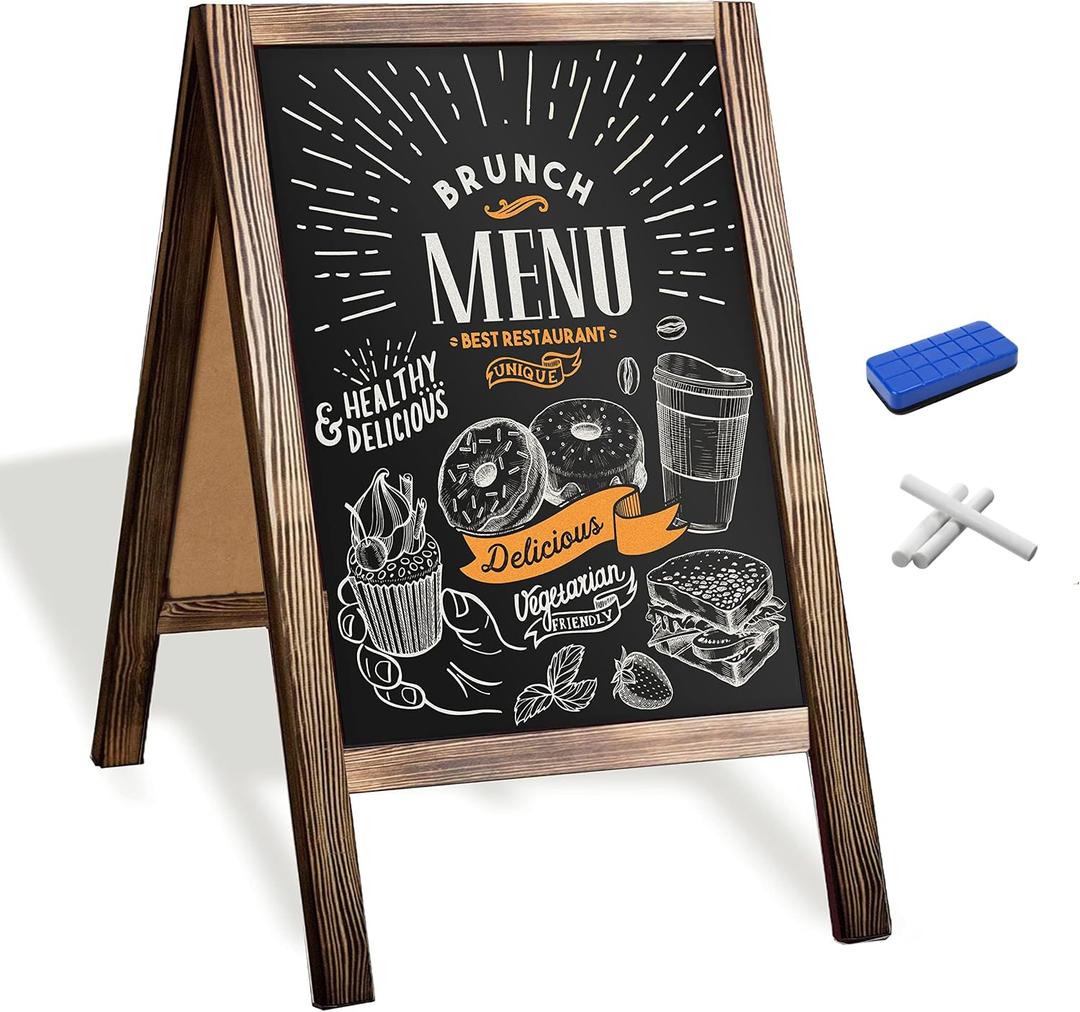 Ilyapa Wooden A-Frame Sign with Eraser & Chalk - 21 x 30 Inches Magnetic Sidewalk Chalkboard – Stained Wood Menu for Restaurant, Business or Wedding