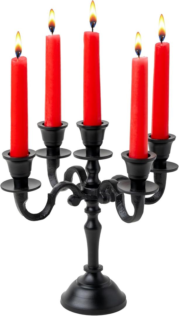 Rely+ 5 Arm Baby Candelabra Black Matte 8 Inch Taper Candle Holders Gothic Decorations Candlesticks Holder Home Decor Wedding Parties Centerpiece for Dining Table