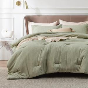 Bedsure Twin/Twin XL Comforter Set - Olive Green Soft Bedding for All Seasons, Cationic Dyed Bed Set, 2 Pieces, 1 Twin Size Comforter (68"x88") and 1 Pillow Sham (20"x26"+2")