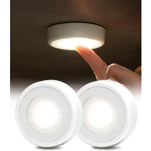  EZVALO LED Puck Lights, Rechargeable Battery Touch Light, 2.5'' Mini Tap Lights, Wireless Closet Light, Under Cabinet Lighting, 3 Color Temps, Stick On Lights for Kitchen, Closet, Pantry, Shelves(2 Pack) (White)