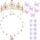 Preboun Princess Costume Accessories for Women Purple Crystal Tiara Sun Necklace Hairpin for Halloween Cosplay Birthday Party