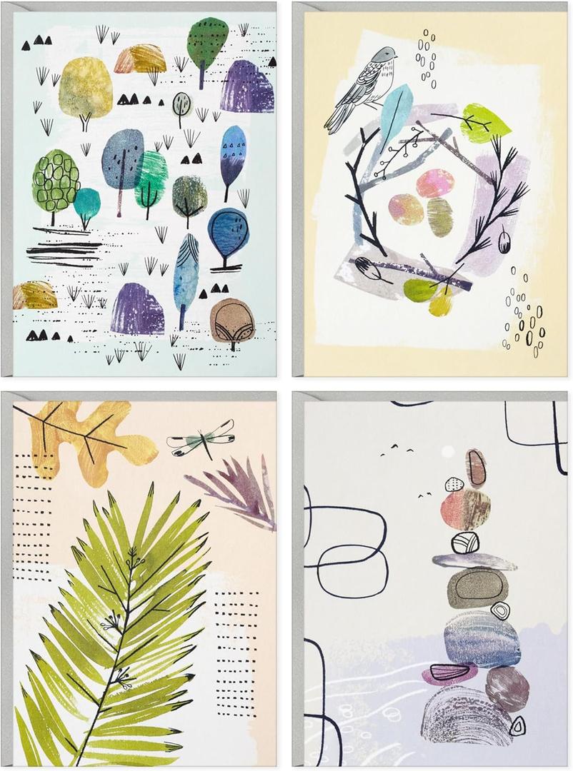 Hallmark Nature Note Card Assortment (48 Blank Cards with Envelopes) Artistic Trees, Leaves, Birds, Rocks