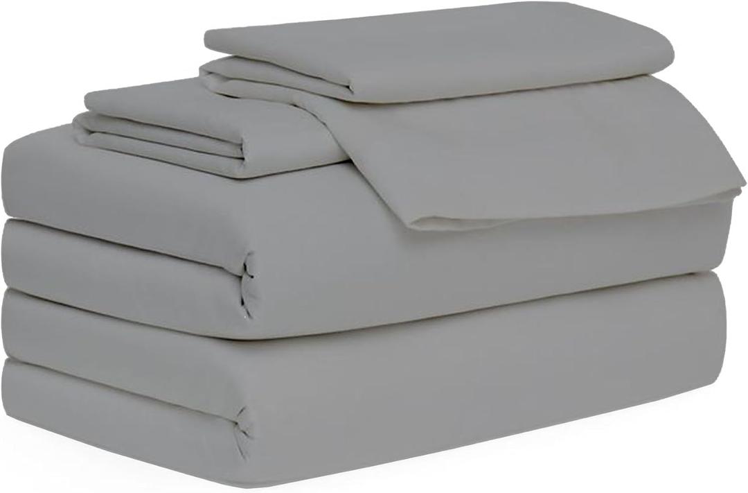 Cottingon 4 Pc Full Extra Long Sheets for Dorm Bedding, 100% Egyptian Cotton, Specially Designed for College Room Beds, Pocket fits 10-15 inches Deep Mattress, Full XL 54"x80", Light Grey Solid