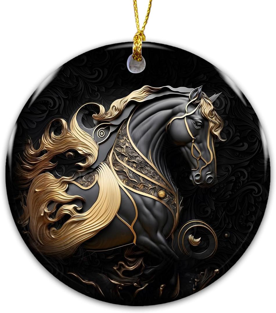 10 x Horse Ornament 2025, Luxury Black Horse Ornament 2025 - Elegant Fantasy Equestrian Design for Horse Lovers, Perfect for Horse Lovers