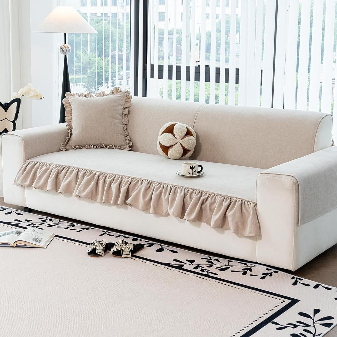 Pet Couch Covers for Sofa, Dog Couch Cover Washable, Cat Couch Protector Non-Slip, Pet Sectional Sofa Covers with Skirt, Large Sofa Cover for 2-3 Seats Sofa(1pc/Khaki/[27.5"+7.8" Skirt]×71")