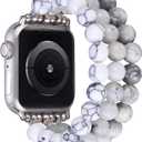 MOFREE Beaded Bracelet Compatible with Apple Watch Band 42mm 44mm 45mm Women, Fashion Handmade Crystal Stone Beads Elastic Stretchy Strap for iWatch Band Series SE 9 8 7 6 5 4 3 2 1