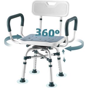 Swivel Shower Chair with Arms and Back, 500 lbs Heavy Duty Shower Stool for Inside Shower Stall and Bathtub, Height Adjustable Rotating Shower Chair & Seat for Elderly, Adults, Handicap and Disabled