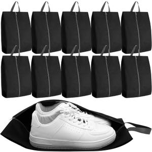 Shoe Bags - 10 Pack Large Capacity Dustproof Shoe Storage Bag with Sturdy Zipper Closure, Portable Travel Packing Bag for Men and Women, Black