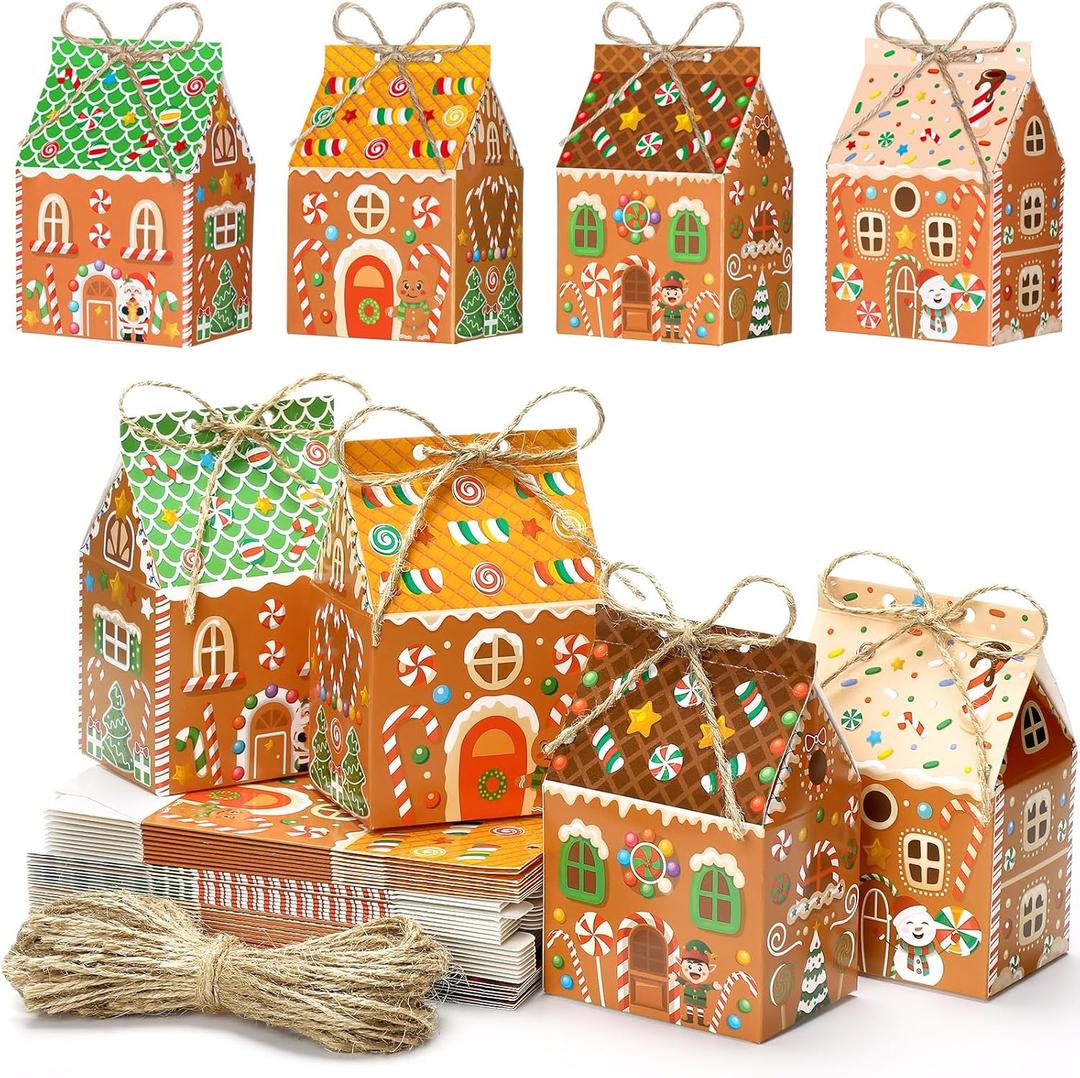 Zhanmai 48 Pcs Christmas Treat Boxes Candy Gingerbread House Mini Christmas Party Favor Box Small Paperboard Gift Container for Xmas Holiday Party Treat Cookie Goodie Snack Gift Packaging
