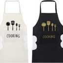 Qianyu 2 Pcs Kitchen Bib Apron with Hand Wipe Big Pocket for Women Men Chef Adjustable Waterproof Oil Resistant Cooking Aprons Hand-wiping Cooking Aprons for Kitchen Gardening Salon