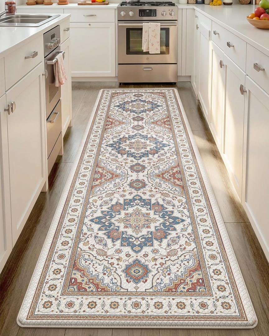 Color&Geometry Kitchen Floor Mat 24x87 Vintage Anti Fatigue, Oatmeal