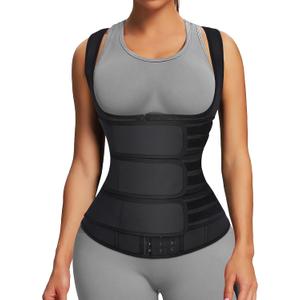FeelinGirl Waist Trainer for Women Latex Waist Trainers Vest Plus Size Waist Cincher Corset 3 Belts Hooks Steel Bones (X-Large, Ablack-triple Belts-9 Steel Bones-3 Hooks)